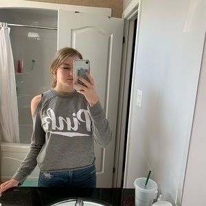 PINK open shoulder cropped shirt